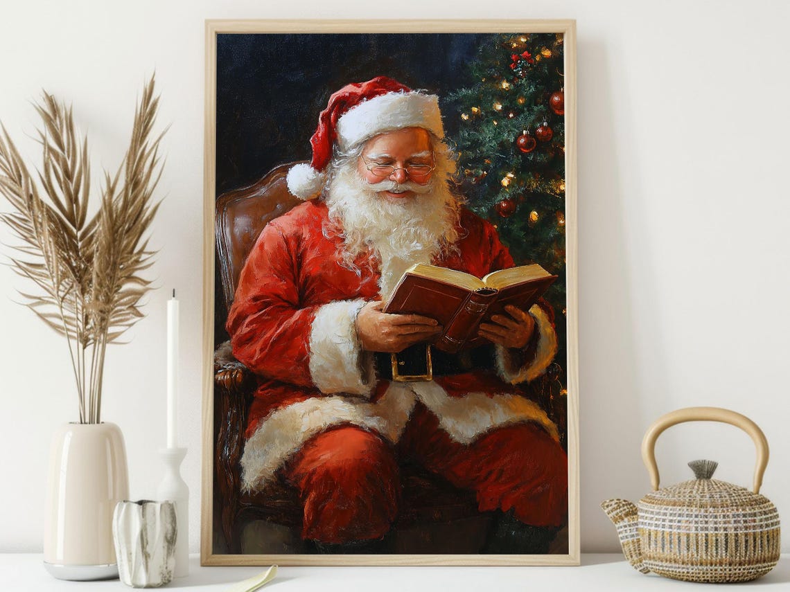 Vintage Santa Claus Reading Book by Cozy Christmas Tree Poster - Image 4
