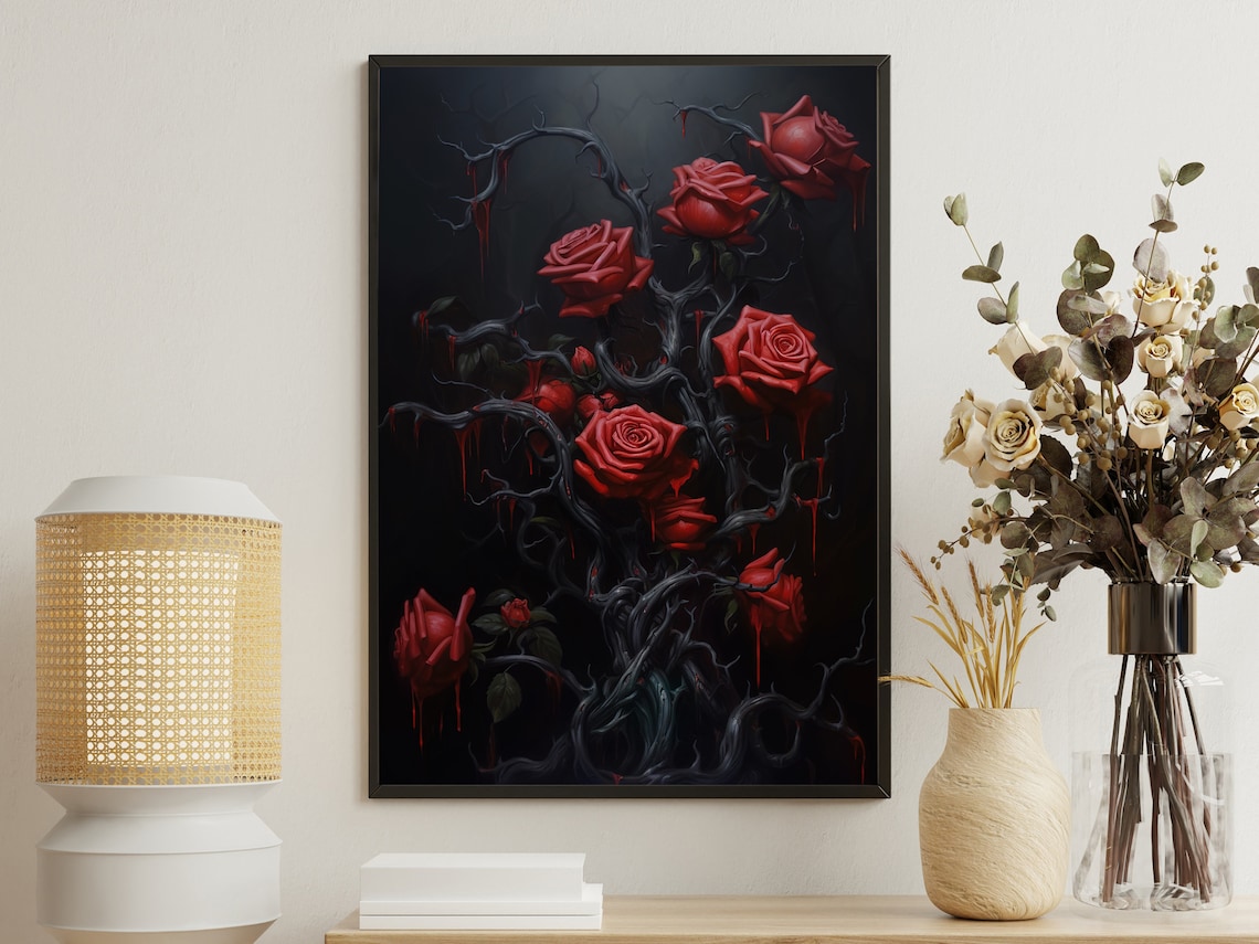 Dark Roses Still Life Art Print, Gothic Dark Academia