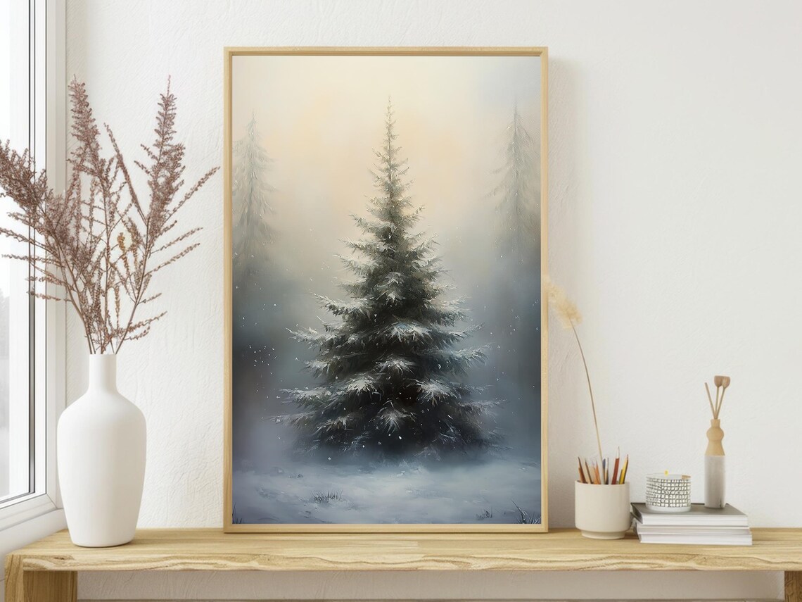 Vintage Christmas Tree Cottage Holiday Poster Print - Image 3