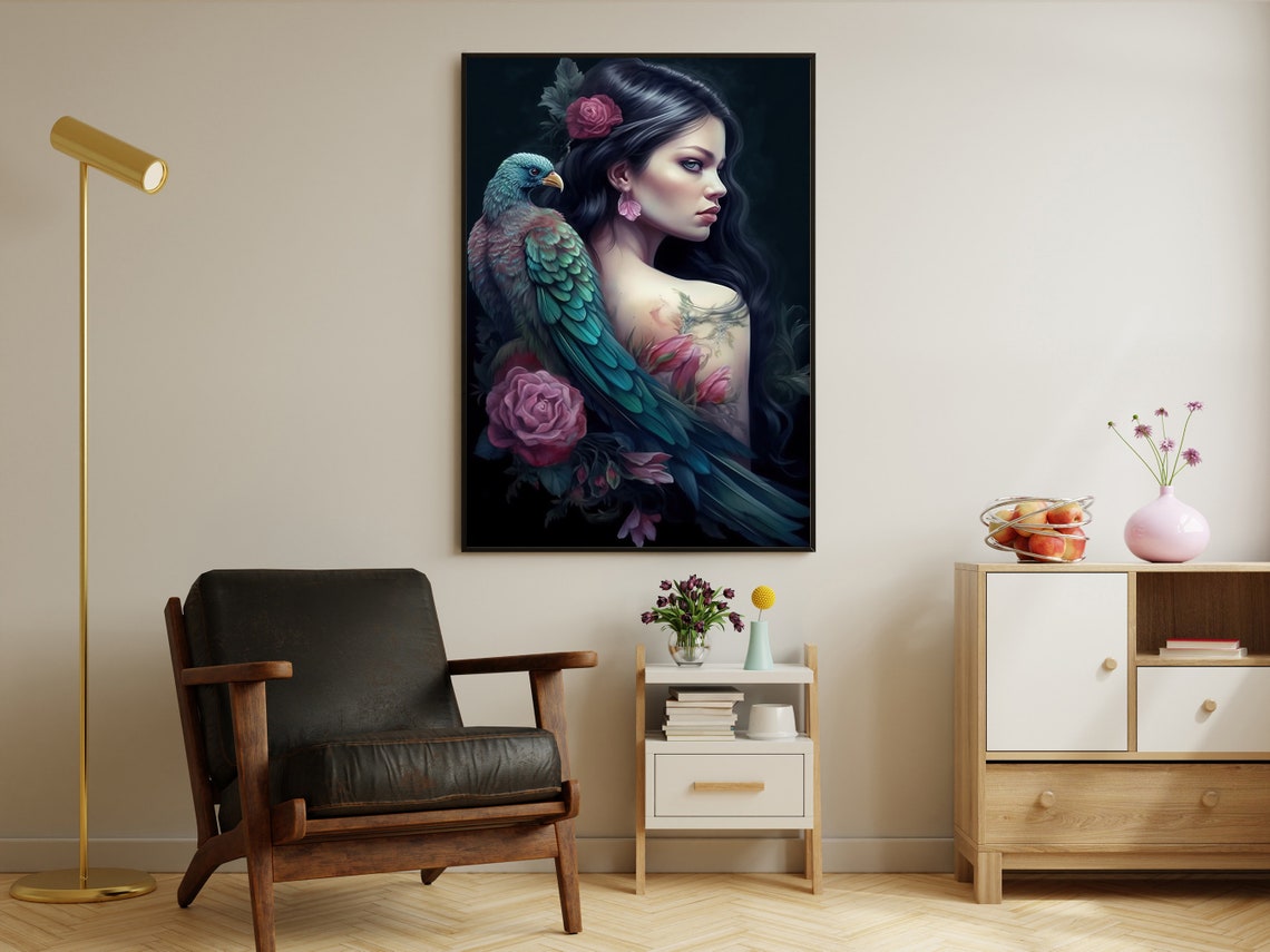 Vintage Tattoo Woman Painting Artist Woman Art Print Tattoo Print Dark Academia Art Gothic Art Print Dark Woman Poster Print - Image 2