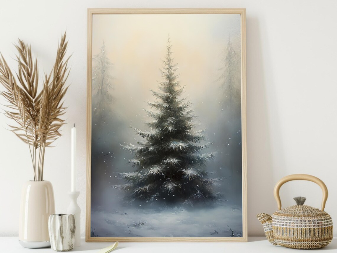 Vintage Christmas Tree Cottage Holiday Poster Print - Image 4
