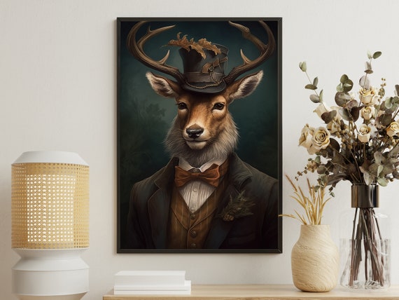Vintage Victorian Deer Painting Stag Art Print Deer Print Gothic Art Print Dark Academia Art Deer Poster Print Deer Wall Decor