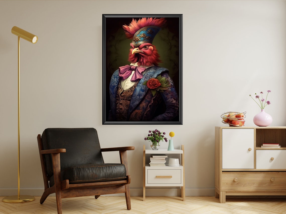 Dashing Rooster Gentleman In Brocade Coat And Feathered Hat Poster - Image 2