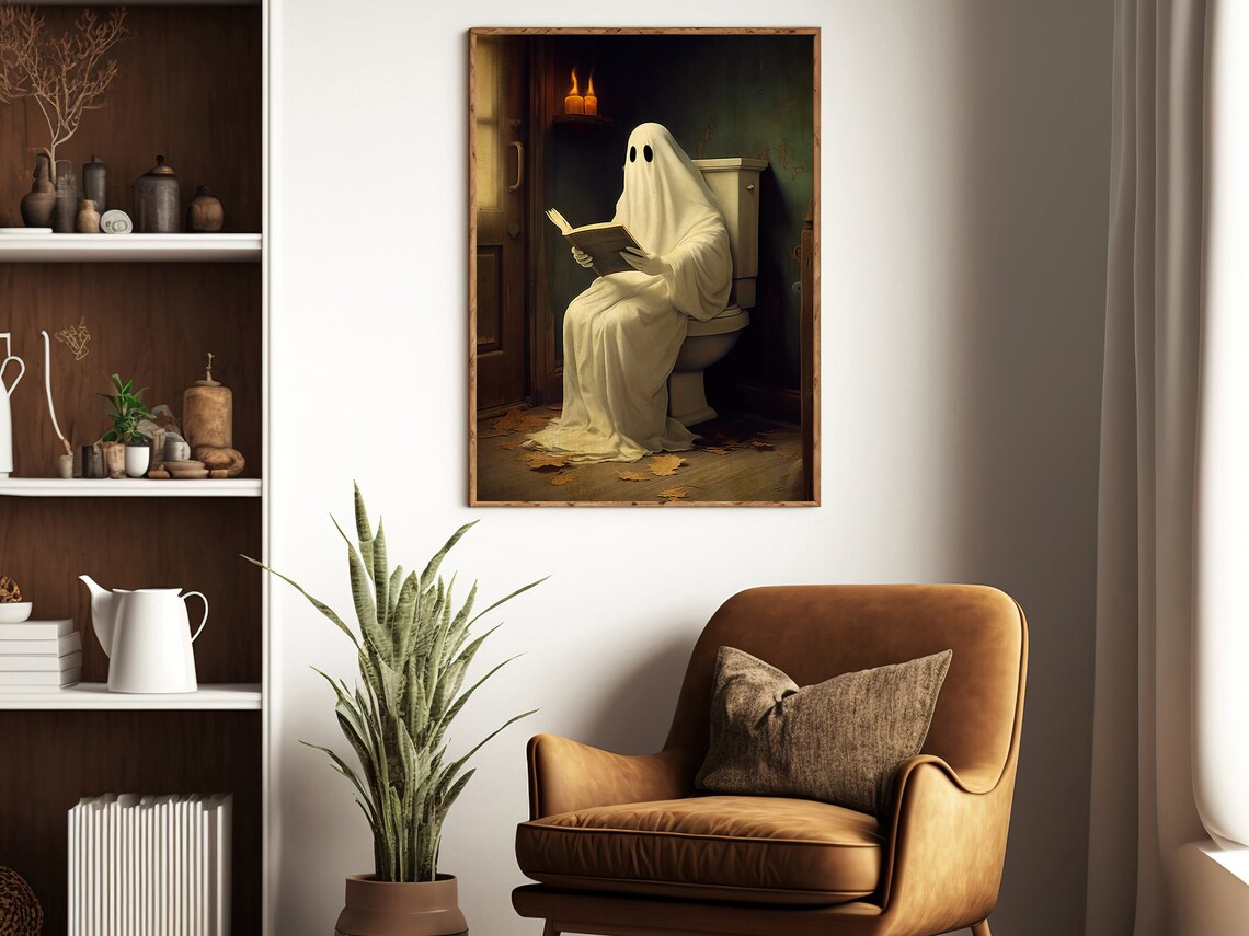 Vintage Ghost In Toilet Art Print, Gothic Halloween - Image 2