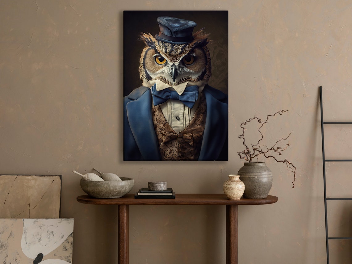 Vintage Owl Portrait Painting Renaissance Owl Art Print Owl Print Gothic Art Print Owl Poster Print Animal Painting - Image 4