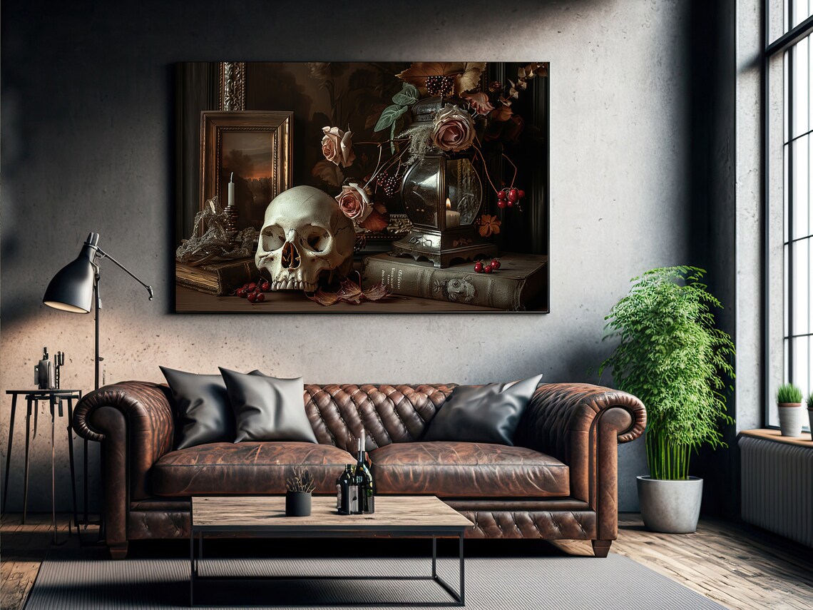 Dark Skull And Flowers, Dark Academia Poster Print - Image 3