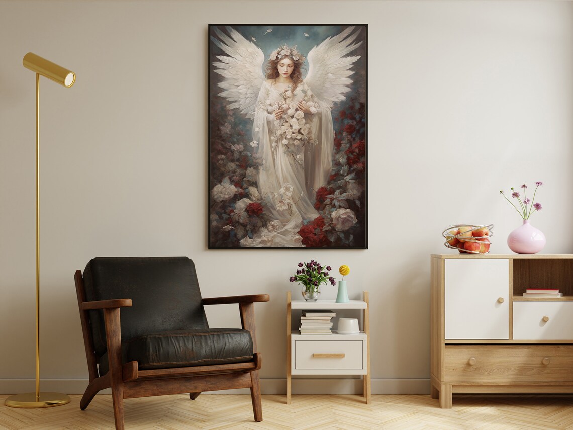 Vintage Floral Angel Painting Angel Art Print Angel Print Angel Poster Print Angel Wall Decor Angels Wall Hanging - Image 4