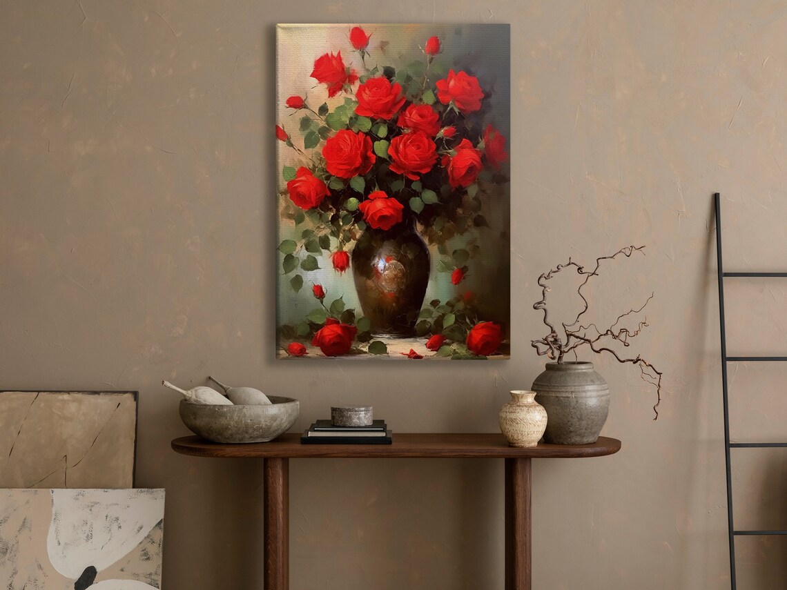 Vintage Rose Vase Painting, Retro Floral Art Print - Image 4
