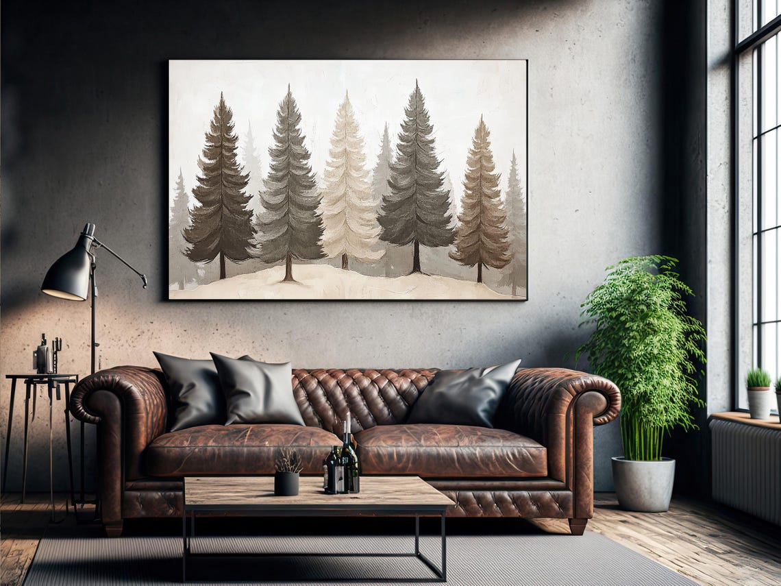 Minimalist Pine Trees Snowy Forest Gray Neutral Winter Wall Art - Image 3