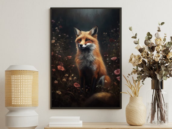 Vintage Wild Fox Painting Cottage Fox Art Print Fox Print Gothic Art Print Dark Academia Art Print Rustic Animal Poster Print