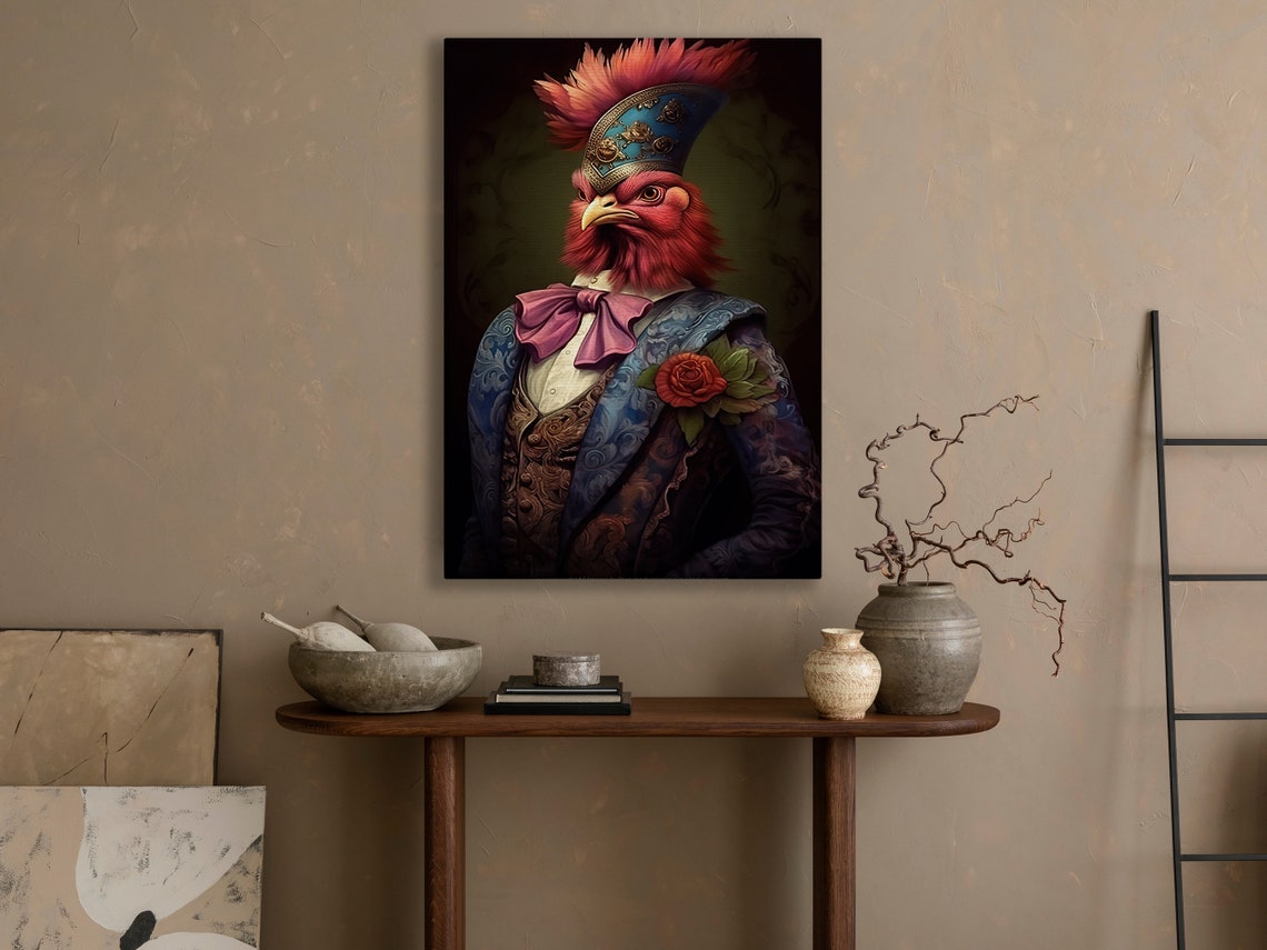 Dashing Rooster Gentleman In Brocade Coat And Feathered Hat Poster - Image 4