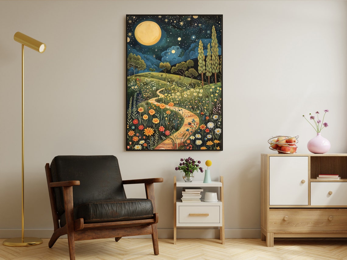 Cottage Moon And Flowers Painting Flowers Art Print Flowers Print Esthetic Flowers Poster Vintage Flowers Wall Art - Image 2