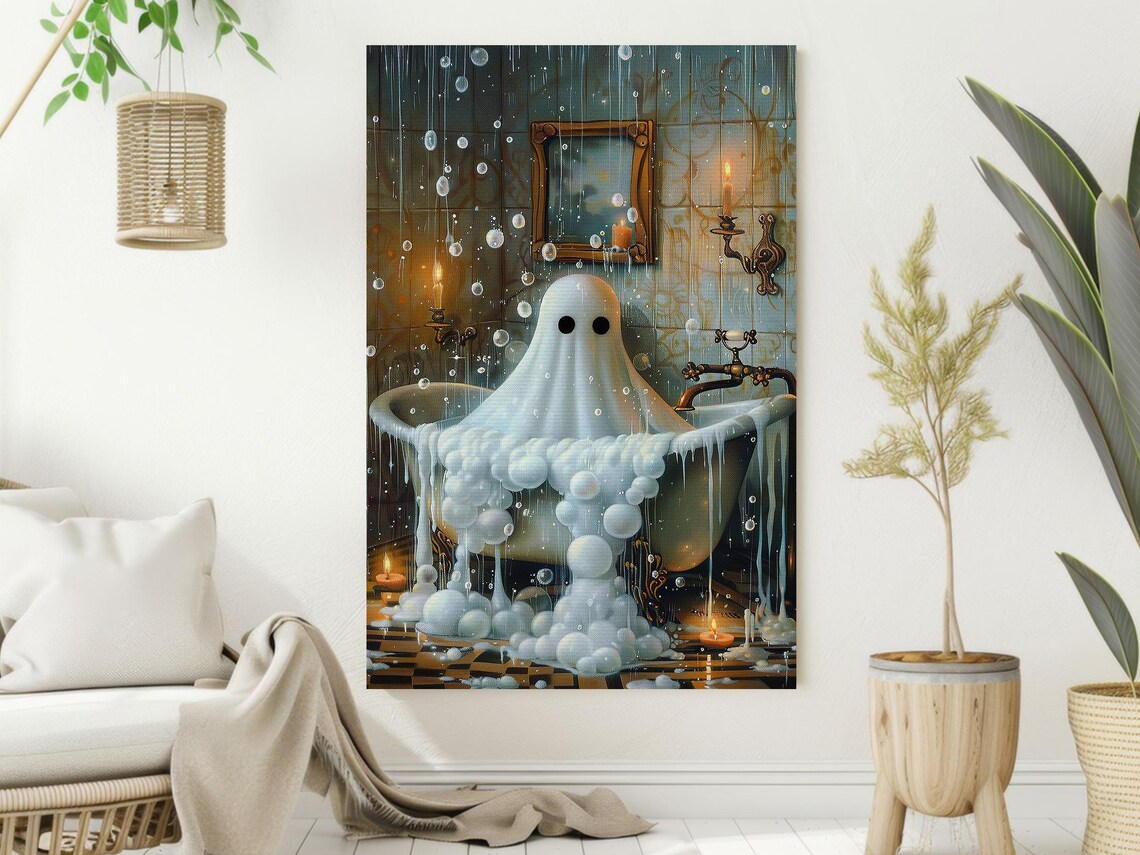 Vintage Ghost In Bathtub, Halloween Bathroom Art Print - Image 2