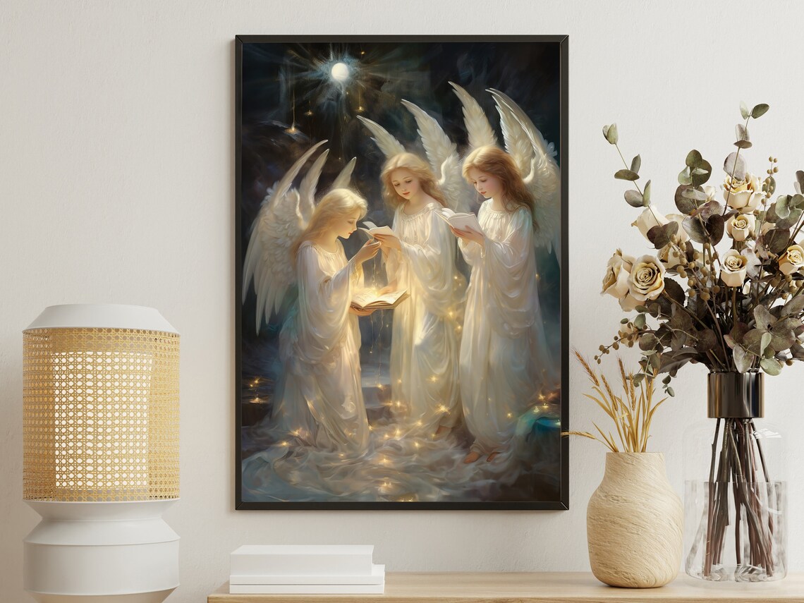 Vintage Angel Carolers Art Print, Angel Wall Decor