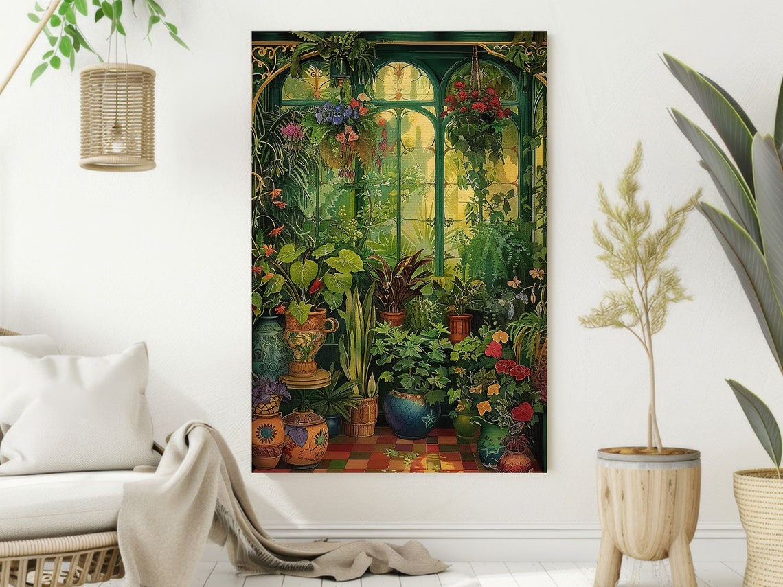 Cottage Tropical Greenhouse Print Botanical Poster Print Flowers Wall Art Room Decor - Image 2