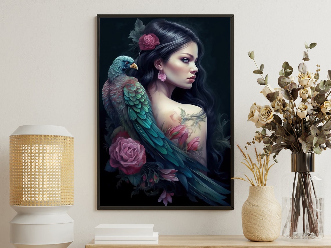 Vintage Tattoo Woman Painting Artist Woman Art Print Tattoo Print Dark Academia Art Gothic Art Print Dark Woman Poster Print