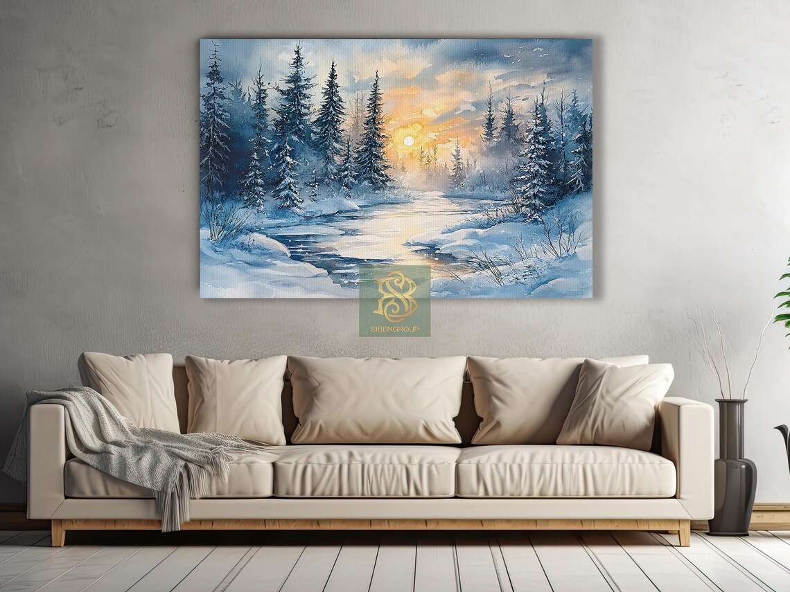 Winter Scene Christmas Sunset Poster, Homely Decor - Image 2
