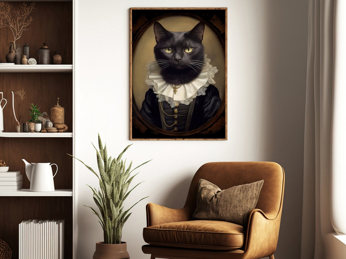 Gothic Black Cat Lace Ruff Cameo Vintage Noble Portrait Poster - Image 2