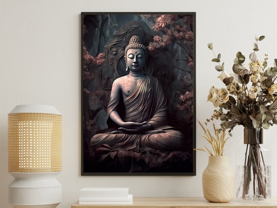 Vintage Buddha Painting Buddha Blessing Art Print Dark Buddha Print Buddha Poster Print Buddha Wall Decor