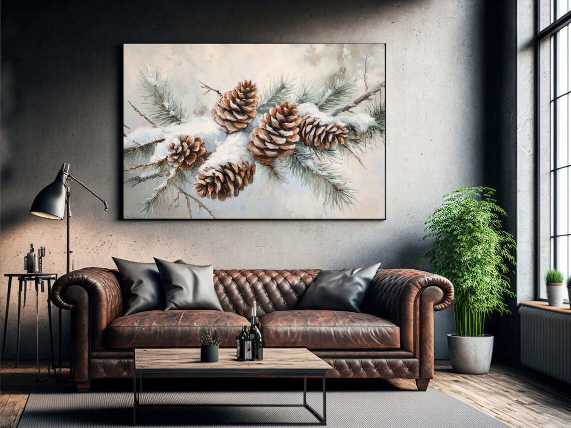 Vintage Christmas Pinecone Art Print, Rustic Winter - Image 2