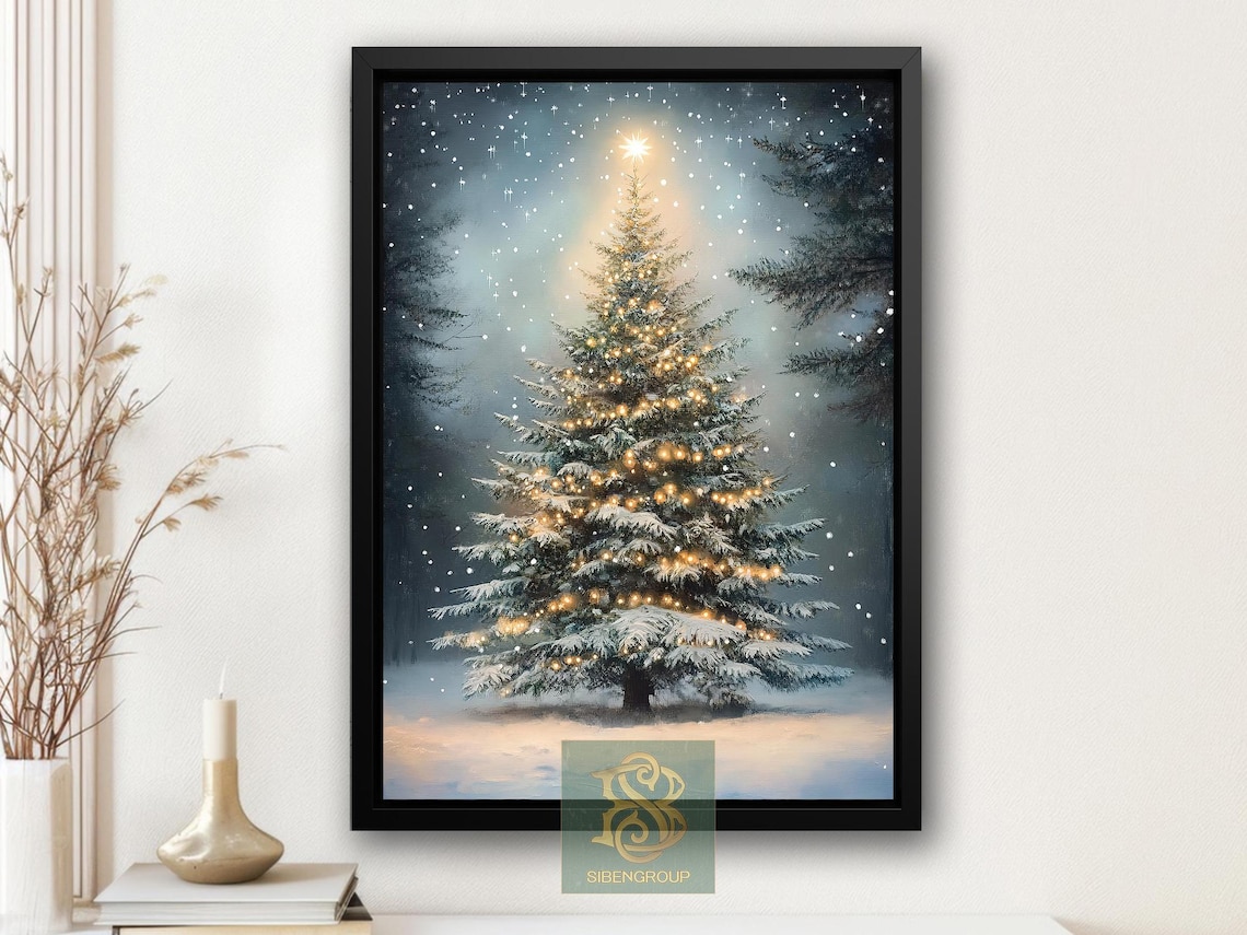 Vintage Christmas Tree Painting, Christmas Wall Art Print