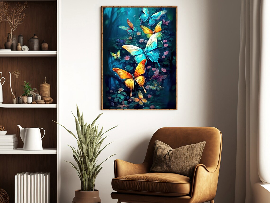 Colorful Butterflies and Flowers Gothic Art Print - Image 4
