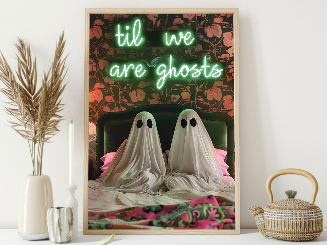 Til We Are Ghosts Neon Sign Couple Ghosts in Bed Romantic Art Poster - Image 4