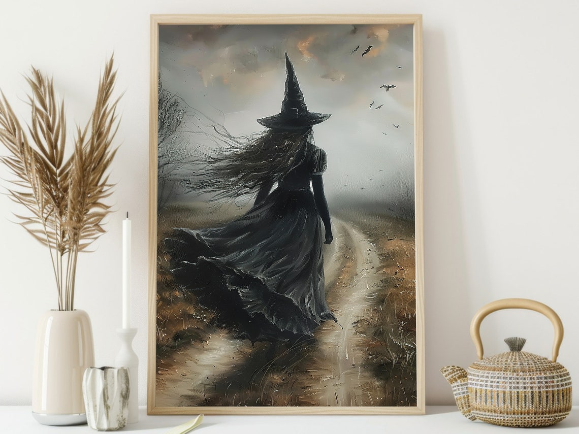 Witch Walking Windswept Country Road Cinematic Moody Halloween Poster - Image 4