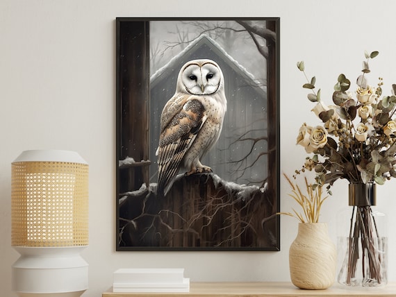 Barn Owl Vintage Winter Gothic Dark Academia Poster Print