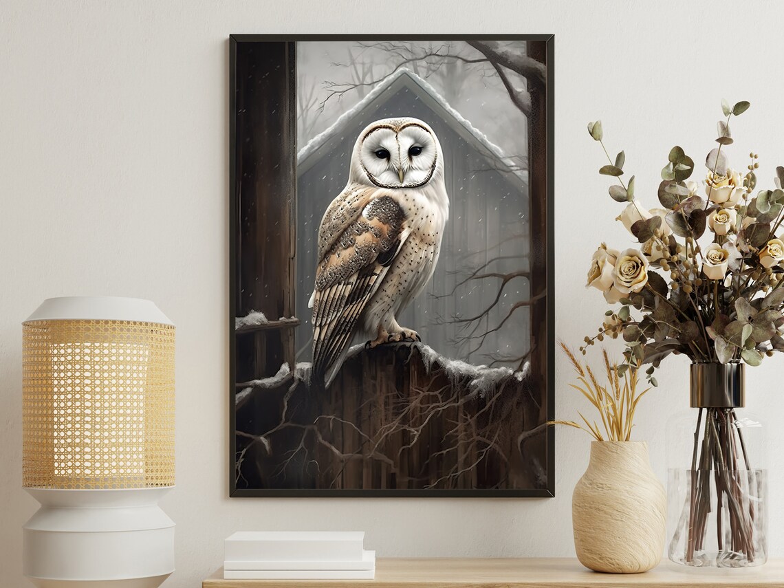 Barn Owl Vintage Winter Gothic Dark Academia Poster Print