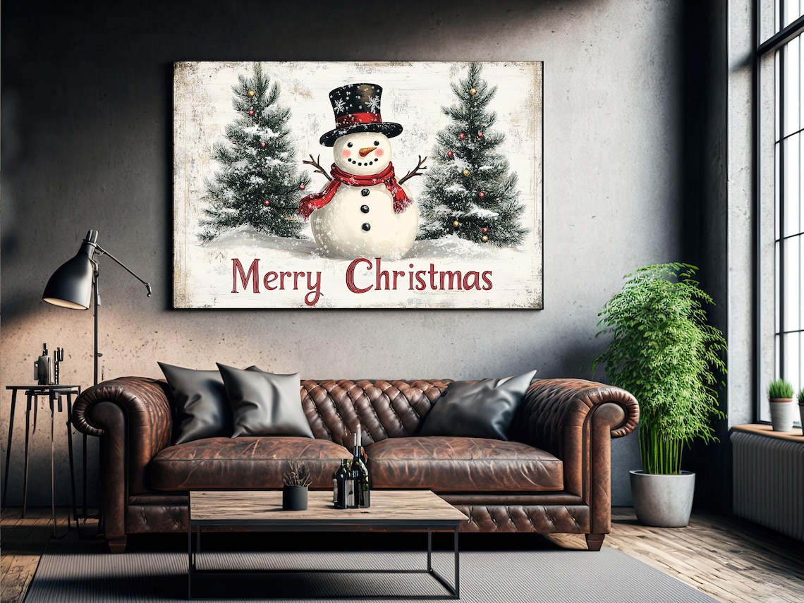 Snowman Merry Christmas Vintage Winter Poster Print - Image 2