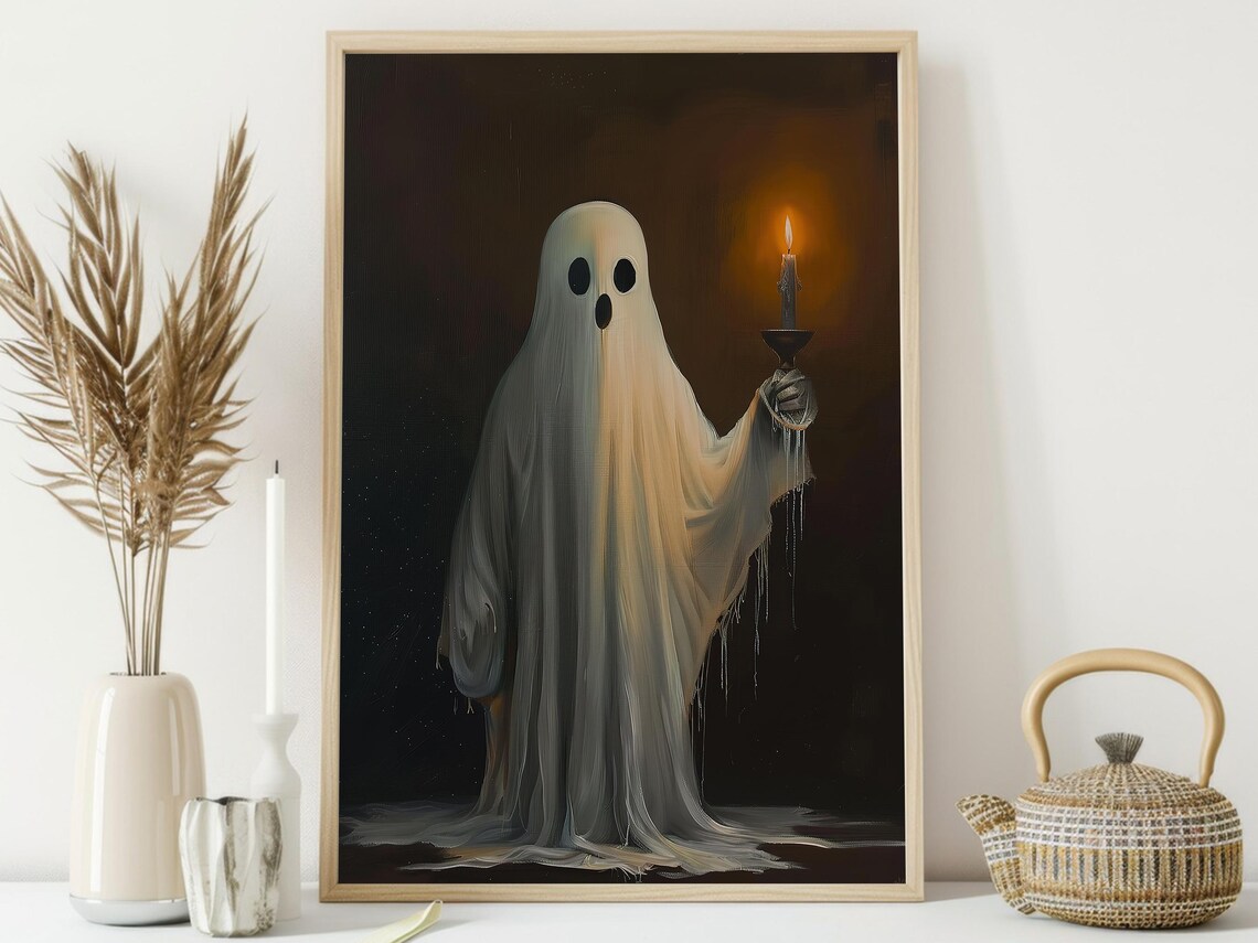 Vintage Ghost Holding Candle Art Print, Halloween - Image 4