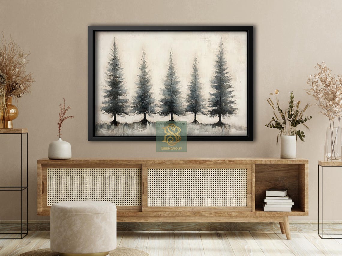 Minimalist Pine Tree Row On Cream Vintage Christmas Winter Print - Image 4