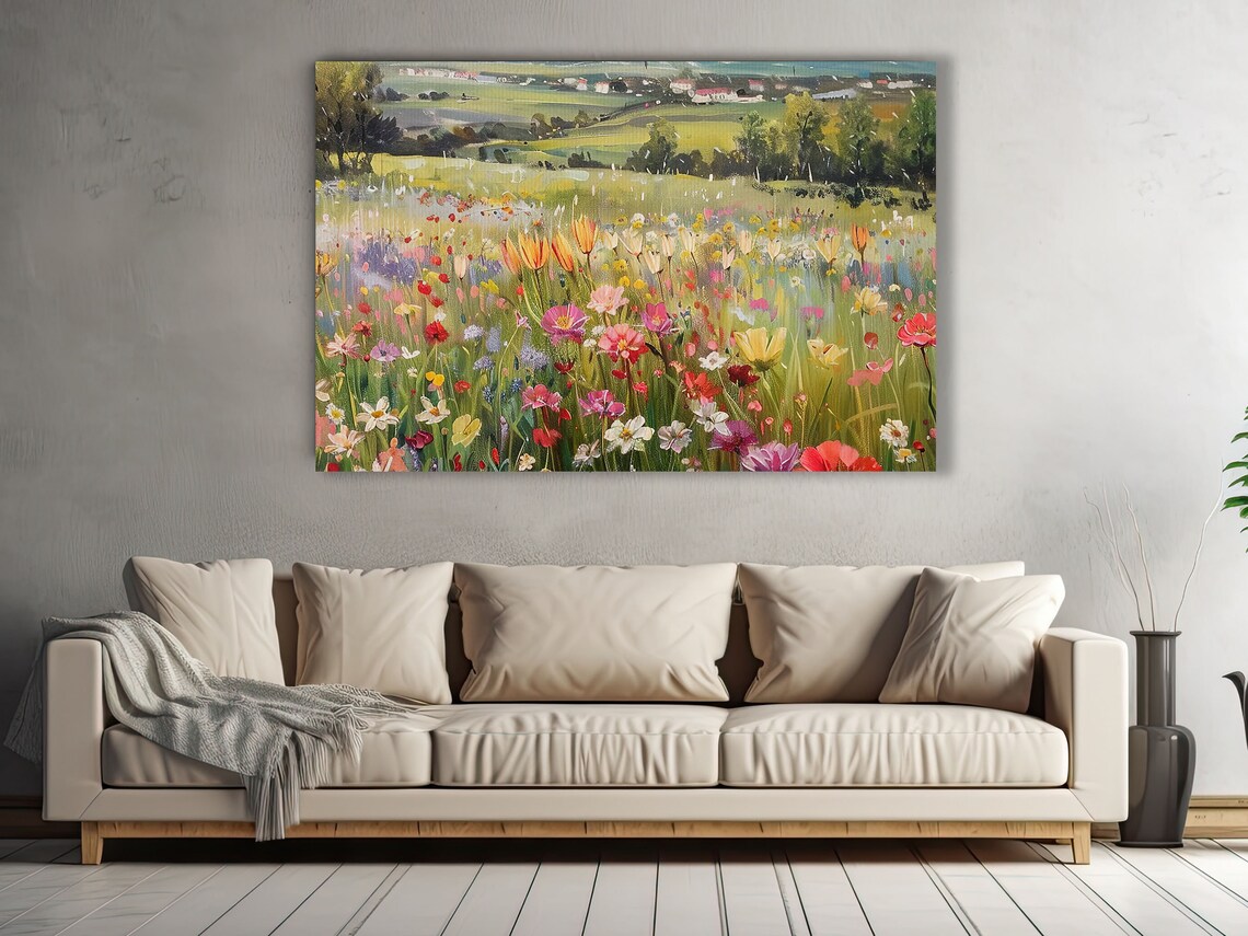 Cottage Wild Flowers Field Painting, Rustic Poster Print - Image 3