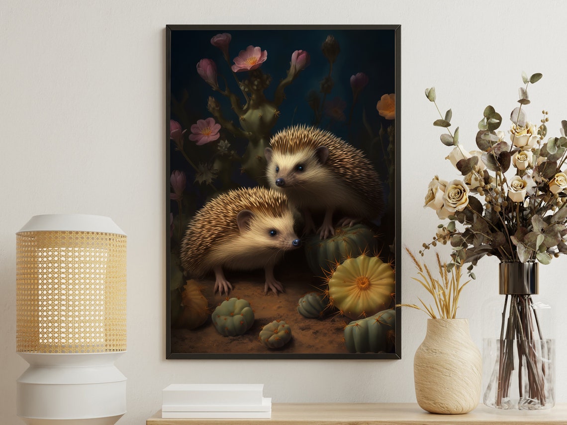 Vintage Hedgehog Painting Retro Hedgehog Art Print Hedgehog Print Wild Animal Art Print Animal Poster Print Animal Painting
