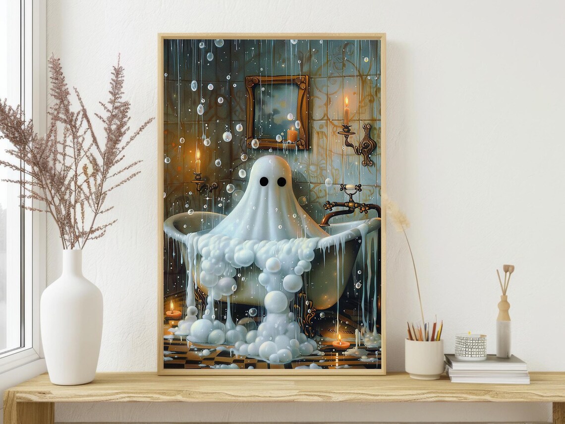 Vintage Ghost In Bathtub, Halloween Bathroom Art Print - Image 4