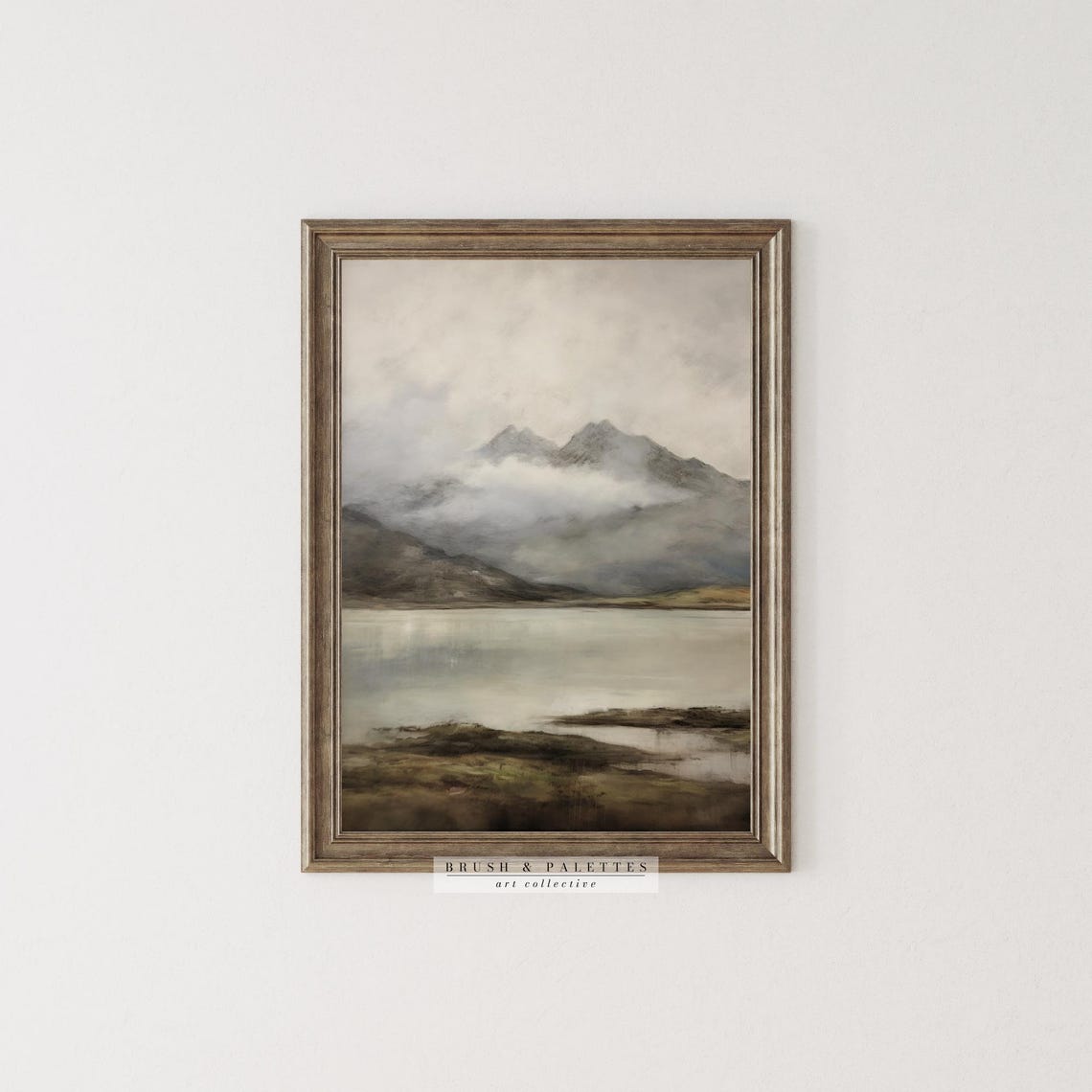 Misty Mountain Lake Soft Gray Peaks Calm Water Landscape Poster - Image 2