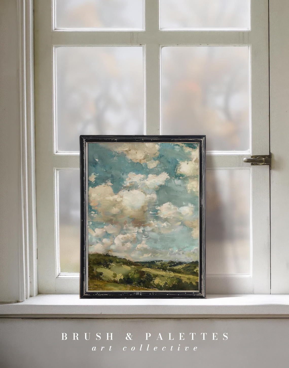 Cloudy Sky Landscape Art Print, Soft Pastel Countryside - Image 3