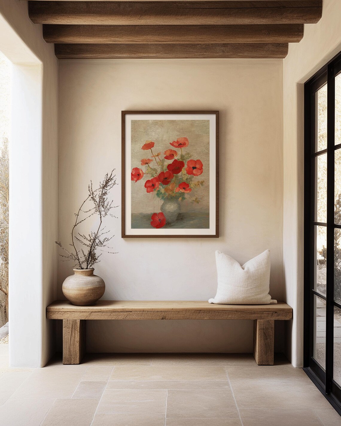 Red Poppies In Vase Textured Oil Style Floral Still Life Poster - Image 2
