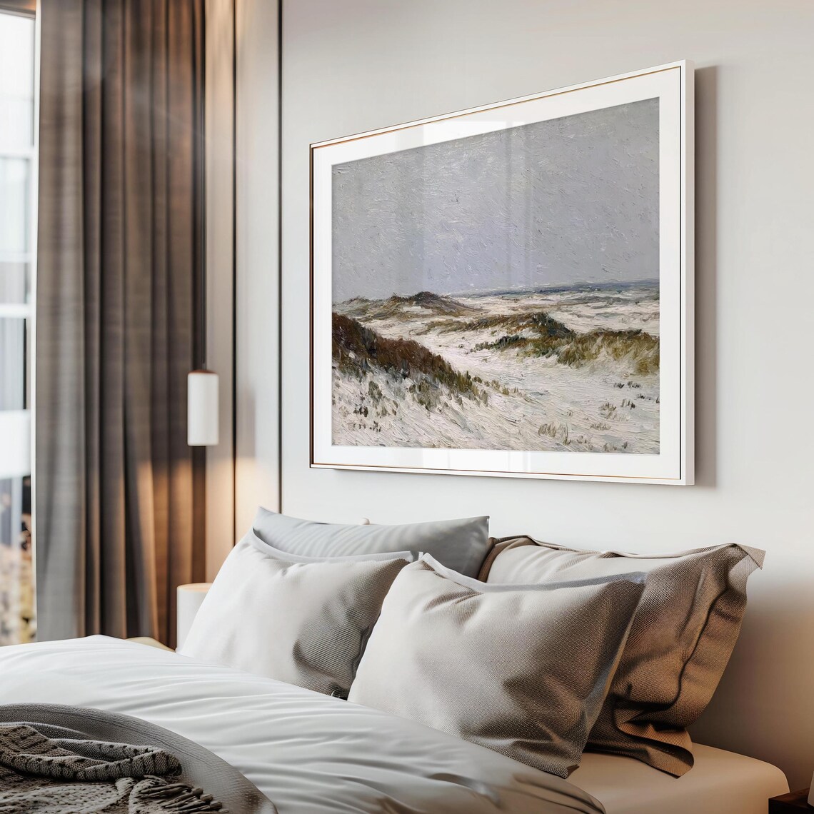 Snow Covered Coastal Dunes In Winter Soft Neutral Landscape Painting Poster - Image 2