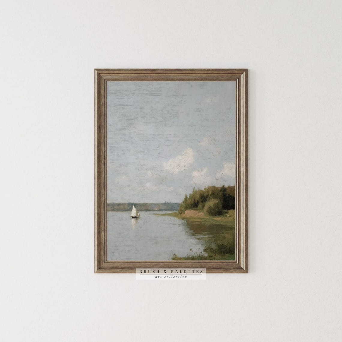 Lone Sailboat On Calm Lake Impressionist Water Painting Art Poster - Image 3