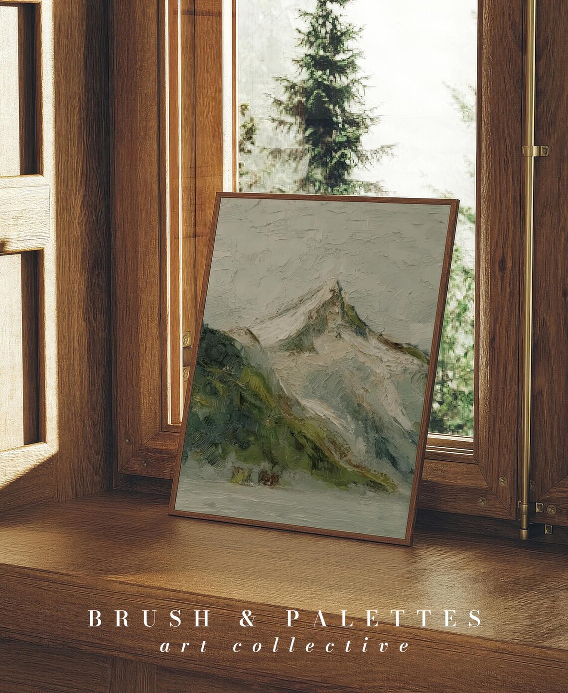 Snowy Mountain Peak Textured Oil Painting Serene Winter Poster - Image 2