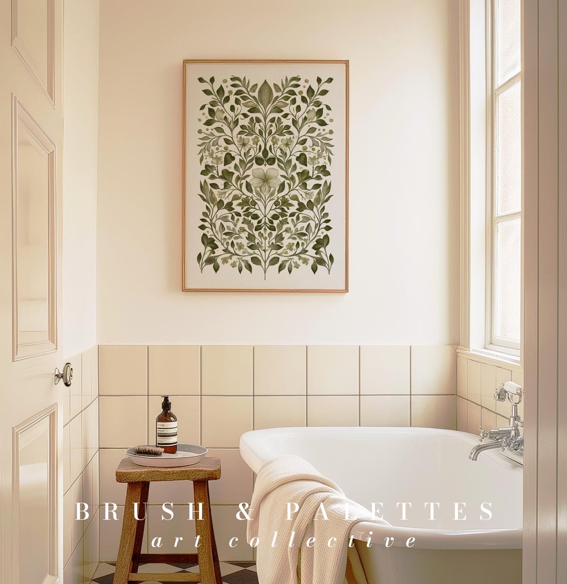 Hand Drawn Green Botanical Floral Symmetric Wall Decor Art Print - Image 2