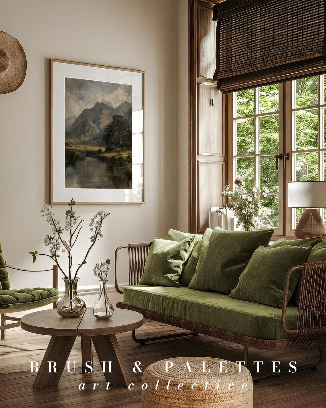 Serene Mountain Valley With Lake Vintage Landscape Oil Painting Poster - Image 3