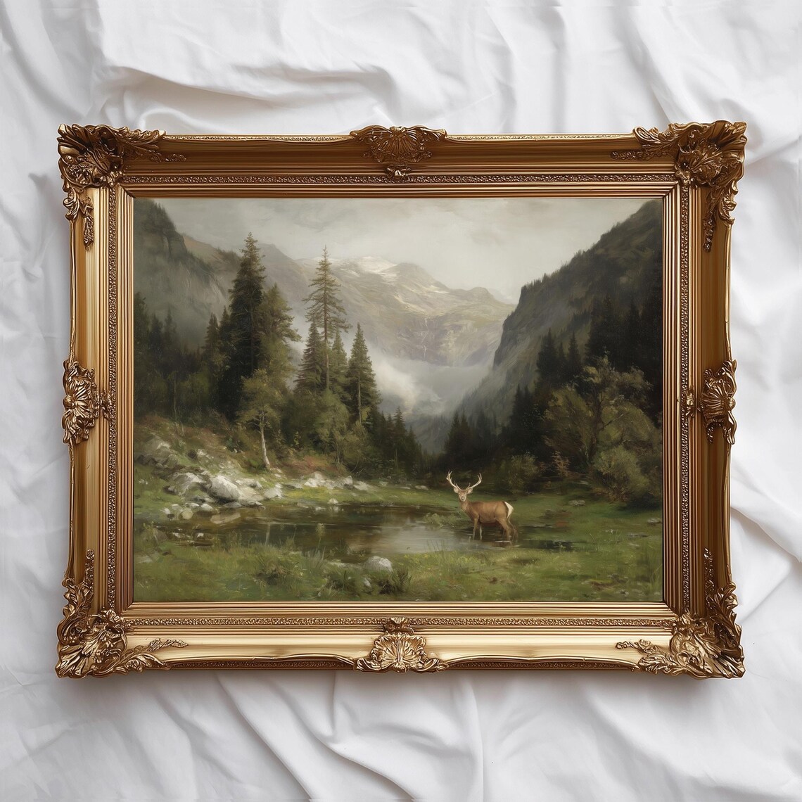 Spirit Of The Highlands Deer, Neutral Nature Art Print