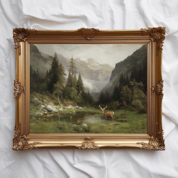 Spirit Of The Highlands Deer, Neutral Nature Art Print