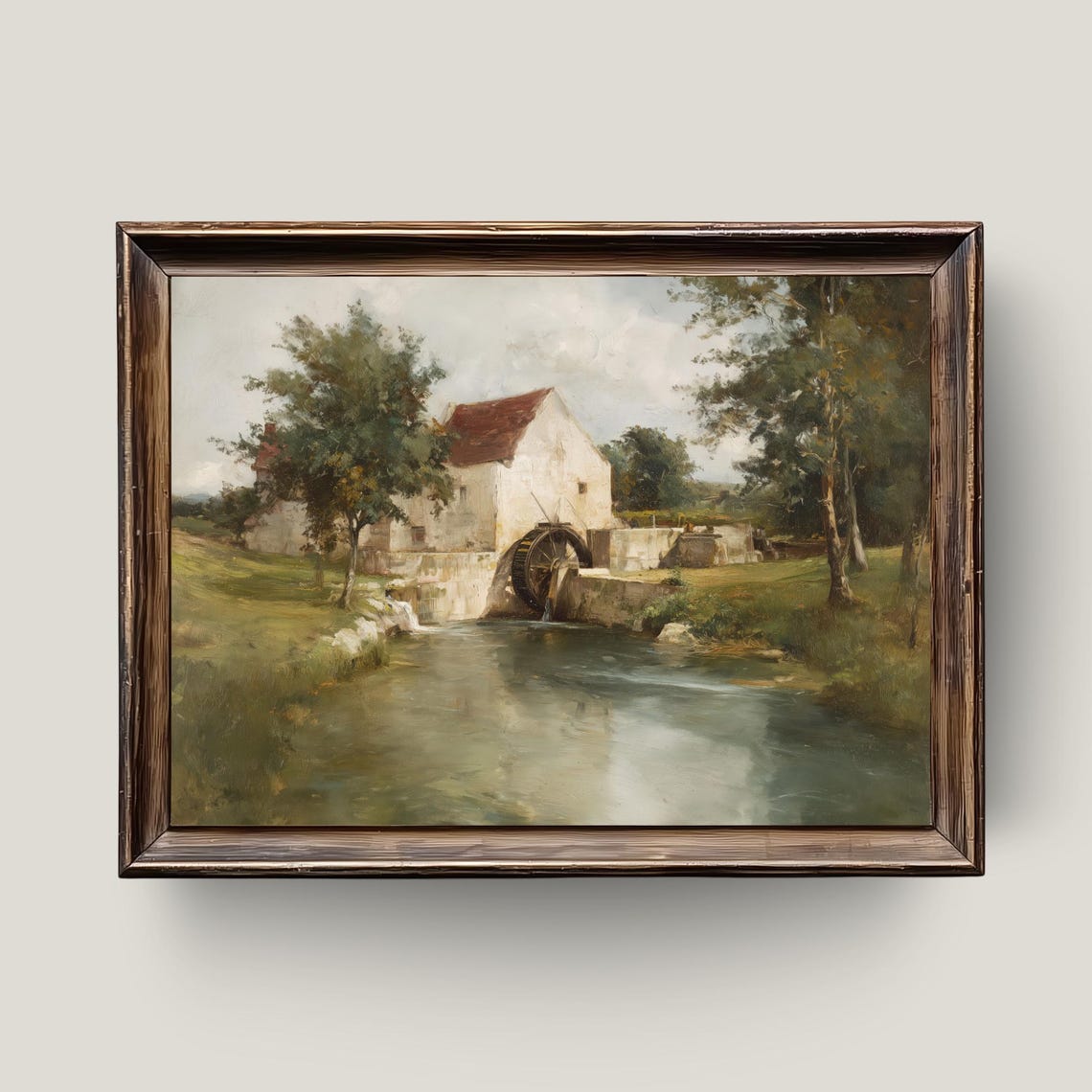 Old Rustic Watermill by the Stream Vintage Countryside Wall Art