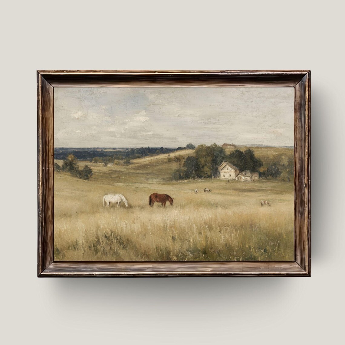 Rustic Horses Meadow Vintage Farmhouse Art Print