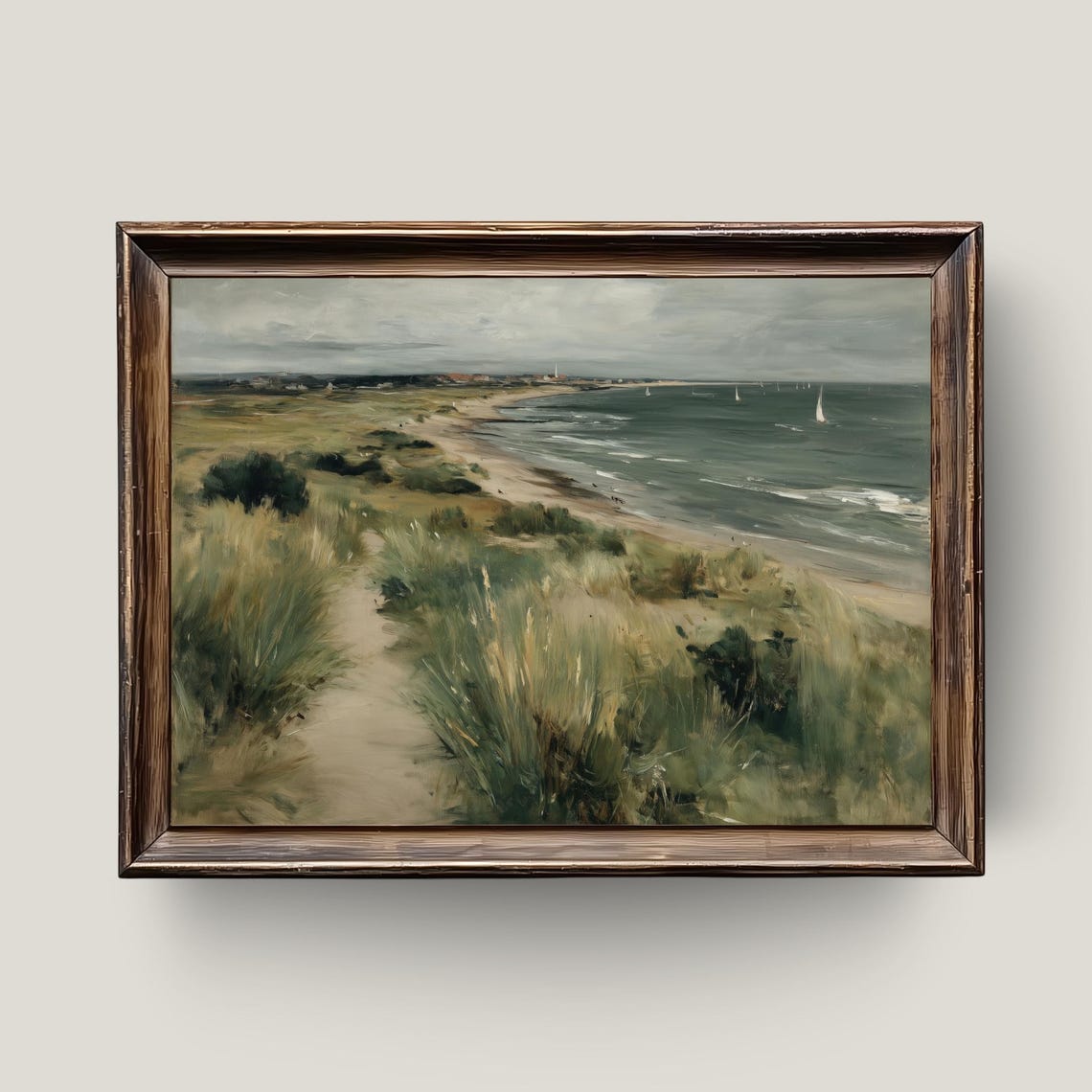 Dune Grass Beach Path Painting Moody Coastal Landscape Wall Art
