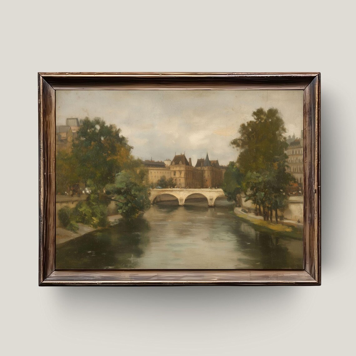Paris Seine River Bridge Romantic French Cityscape Painting Poster